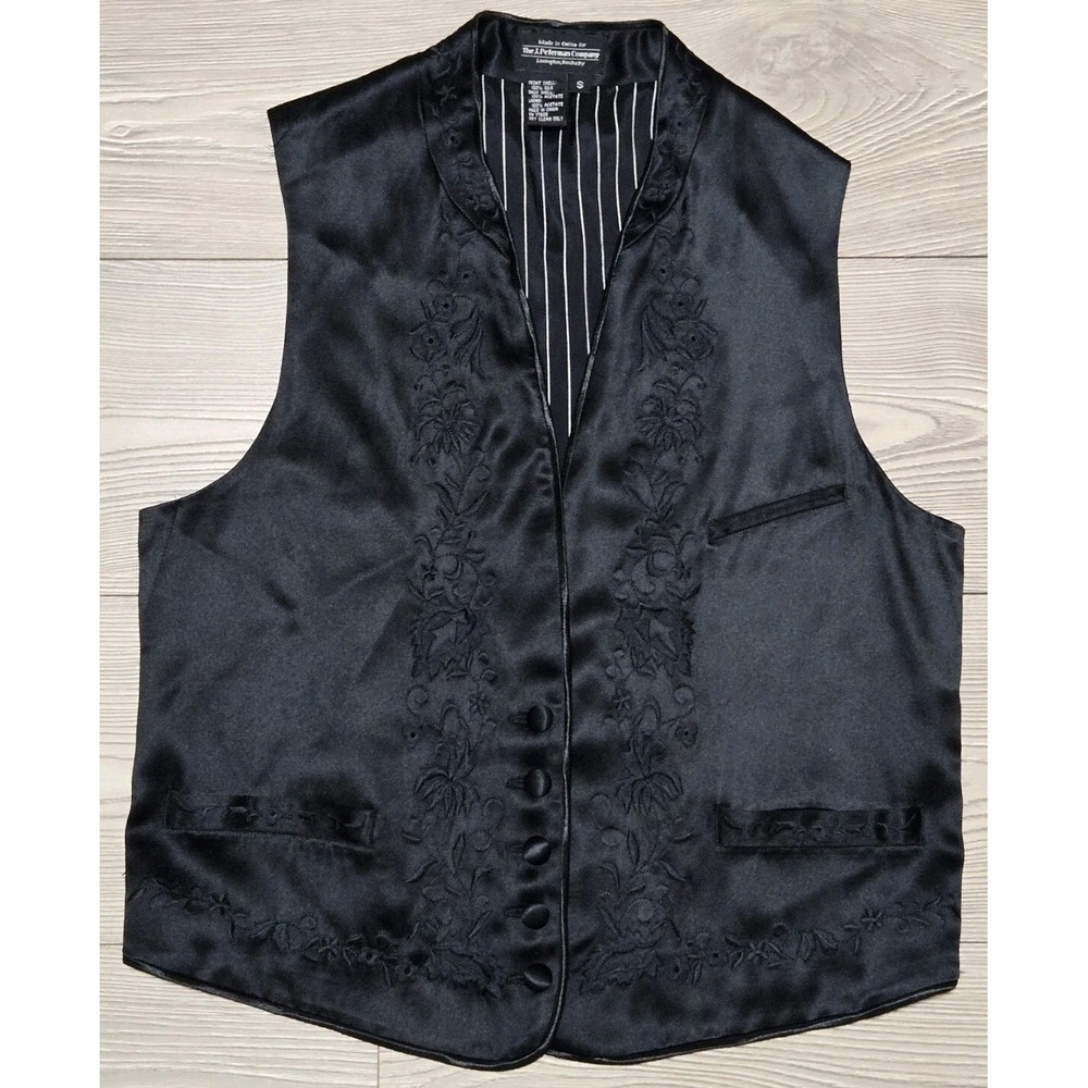 J. Peterman Company Lexington Small Black Silk Vest EUC Vintage